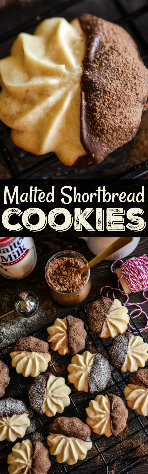 A Collage of Two Different Images of Malted Shortbread Cookies