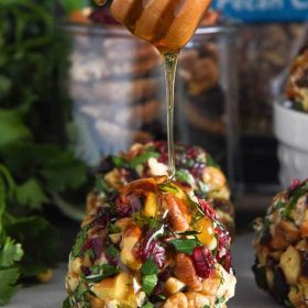 Cranberry Pecan Goat Cheese Truffles: these festive mini cheese balls only take 15 minutes and are loaded with creamy goat cheese, cranberries and crunchy pecans!