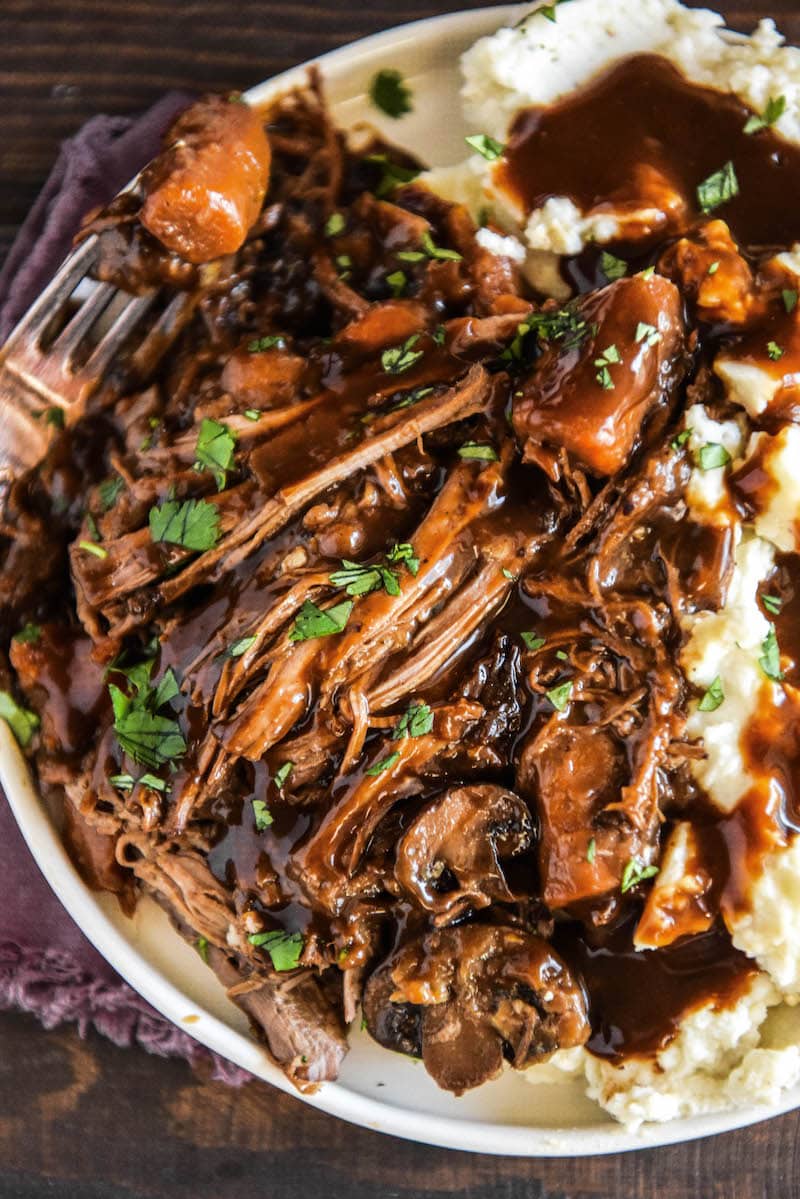 Slow cooker pot roast crockpot recipe.