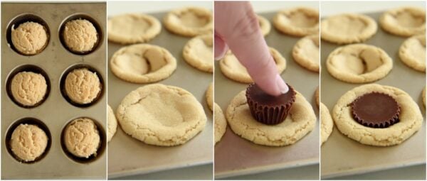 Peanut Butter Cookie Cups: soft homemade peanut butter cookie cups are baked in a mini muffin tin and then stuffed with chocolate Reese's peanut butter cups!