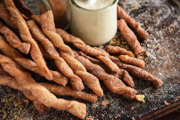 Churro Twists with a Cinnamon Cream Cheese Dip! Just 15 minutes to make! #Churro #CrescentDough #Cinnamon