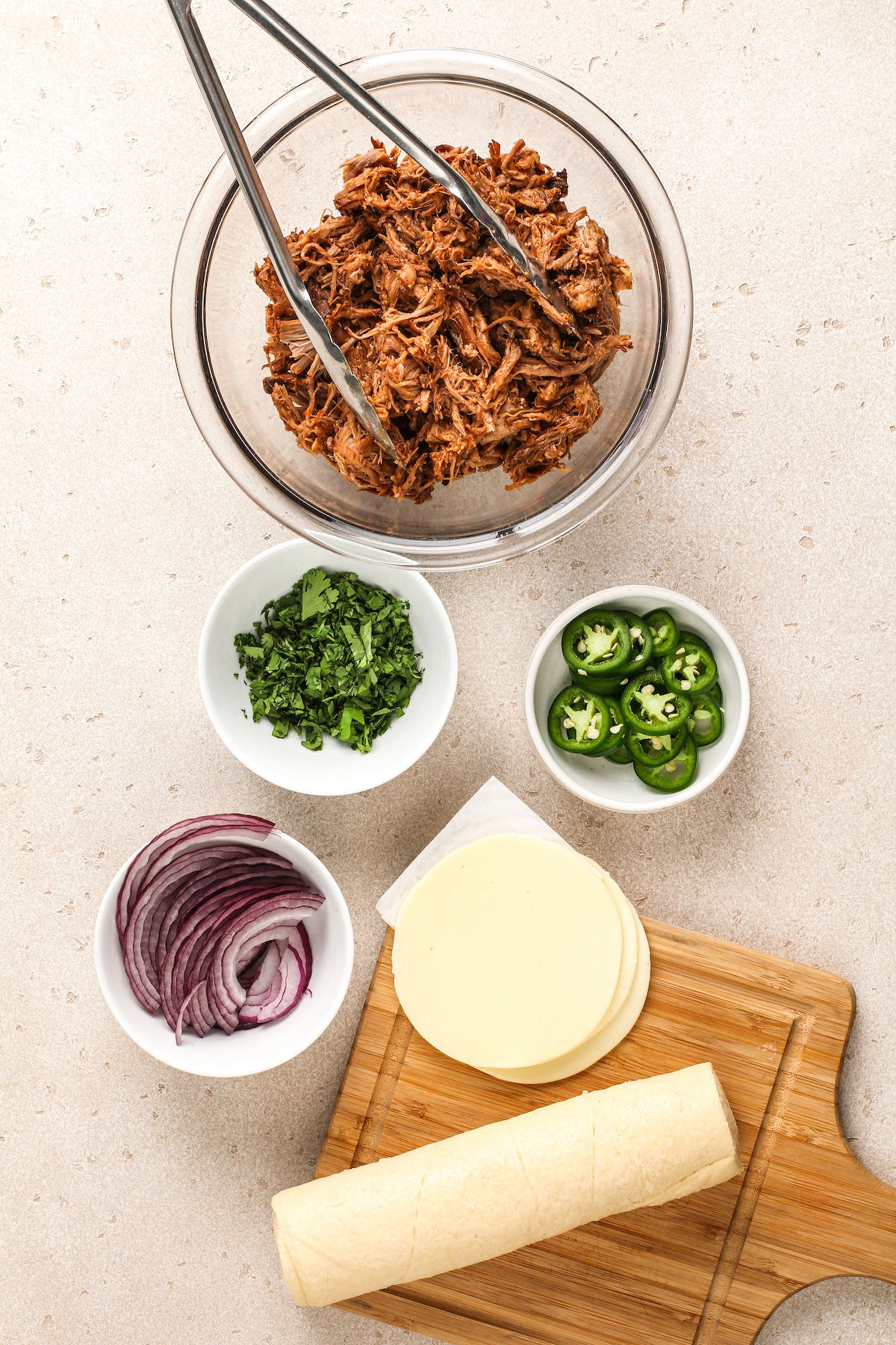 Ingredients for pulled pork appetizer.