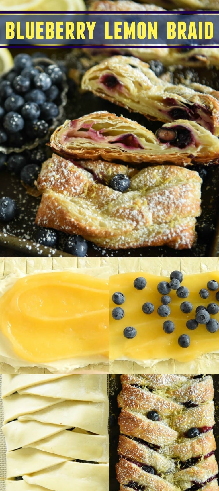 Blueberry Lemon Braid: filled with cream cheese, lemon curd and blueberries! It looks so impressive -- and tastes even better -- but is easy to make and only takes 30 minutes!