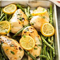 Sheet Pan Roasted Lemon Herb Chicken & Green Beans: our favorite weeknight dinner can be prepped ahead for a super easy one-pan dinner or made fresh in minutes! #dinner #sheetpan #chicken #onepandinner