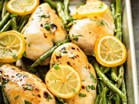Sheet Pan Roasted Lemon Herb Chicken & Green Beans: our favorite weeknight dinner can be prepped ahead for a super easy one-pan dinner or made fresh in minutes! #dinner #sheetpan #chicken #onepandinner