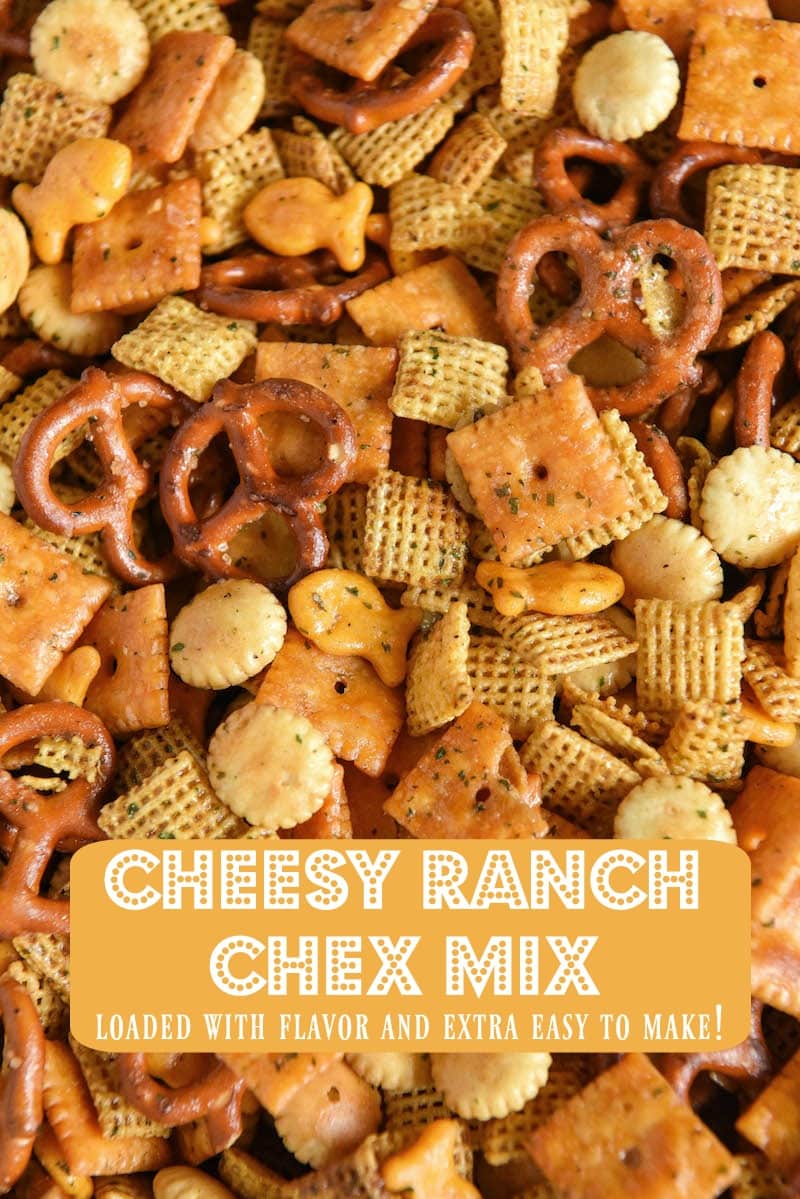Cheesy Ranch Chex Mix: loaded with tons of flavor and cheesy crunchy goodness, this snack mix is the new ultimate tailgating party snack that will leave everyone begging for more! #ChexMix #Tailgating #SnackMix