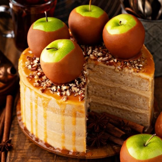 Caramel Apple Dream Cake: three big layers of super moist apple spiced cake, made completely from scratch, frosted with sweet caramel frosting! #Apple #cake #layercake #fallrecipes #dessert #caramel