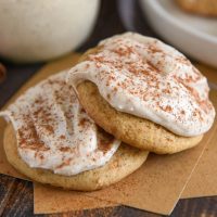 Two sweet potato cookies loaded with cinnamon cream cheese frosting.