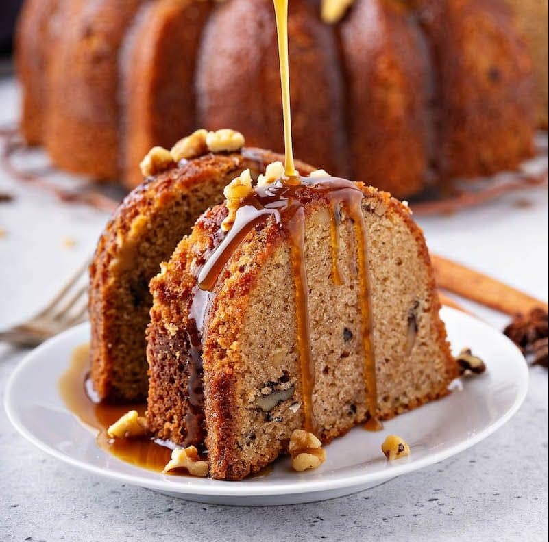 Spiced Rum Apple Cake with Apple Cider Caramel Glaze