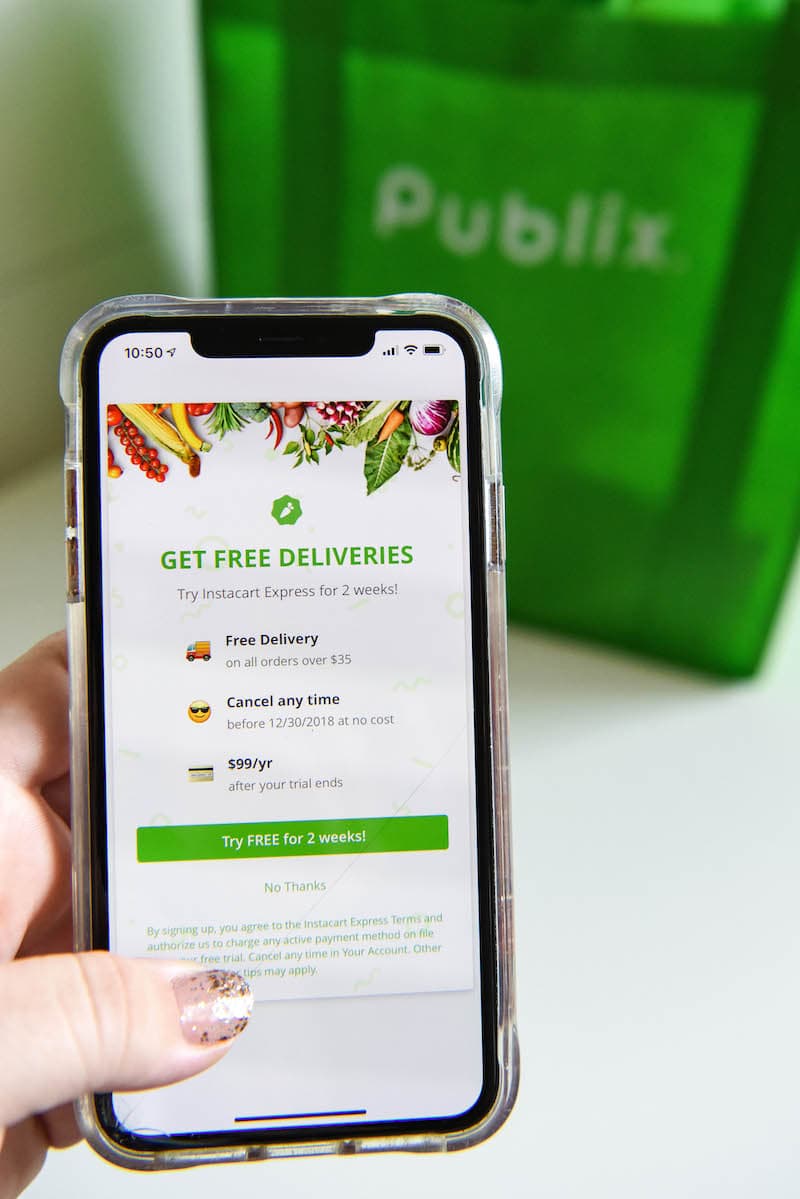 A smartphone screen showing the app for Publix delivery, powered by Instacart