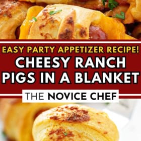 Cheesy ranch pigs in a blanket appetizer recipe garnished with fresh herbs.