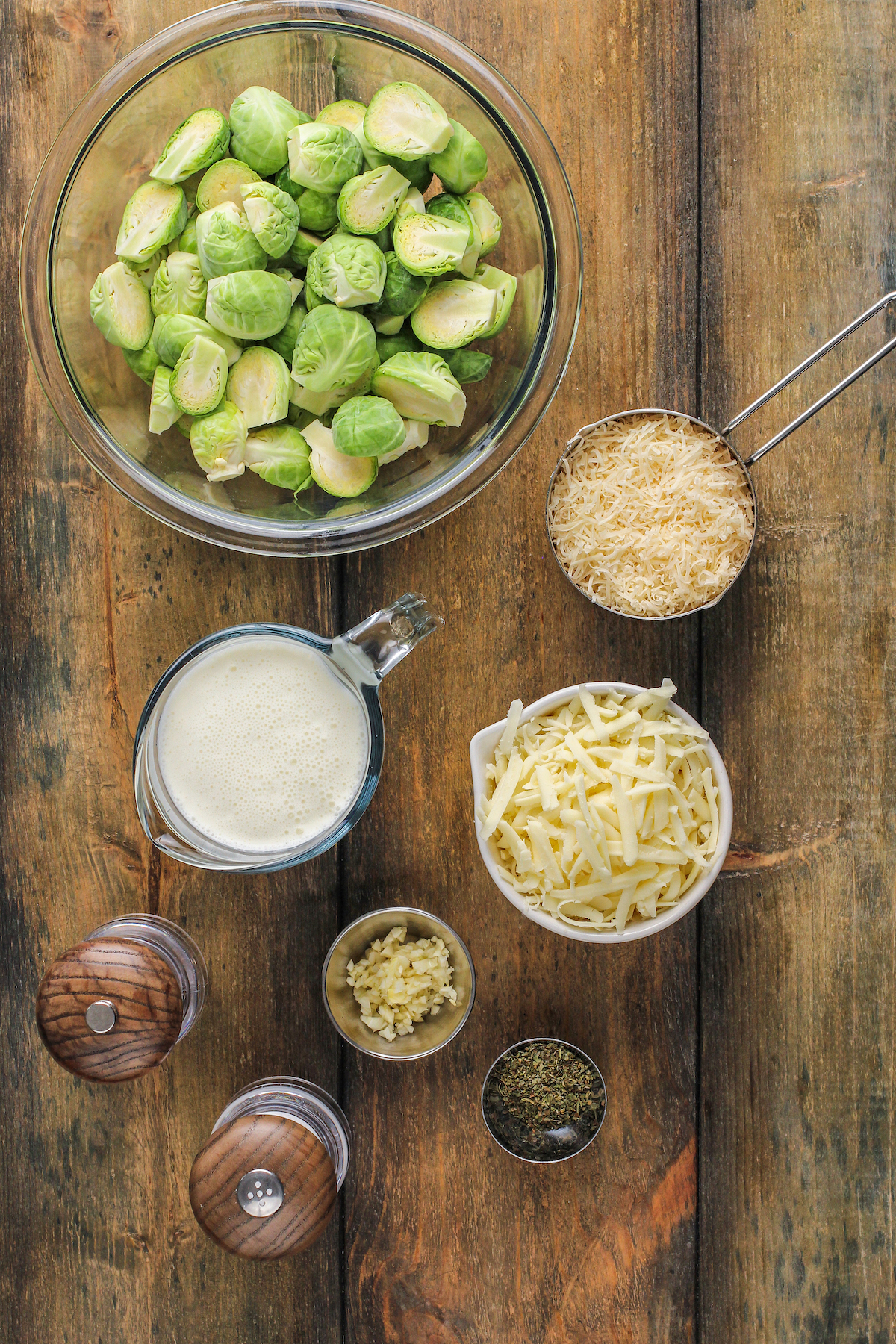 Ingredients for creamy baked brussel sprouts