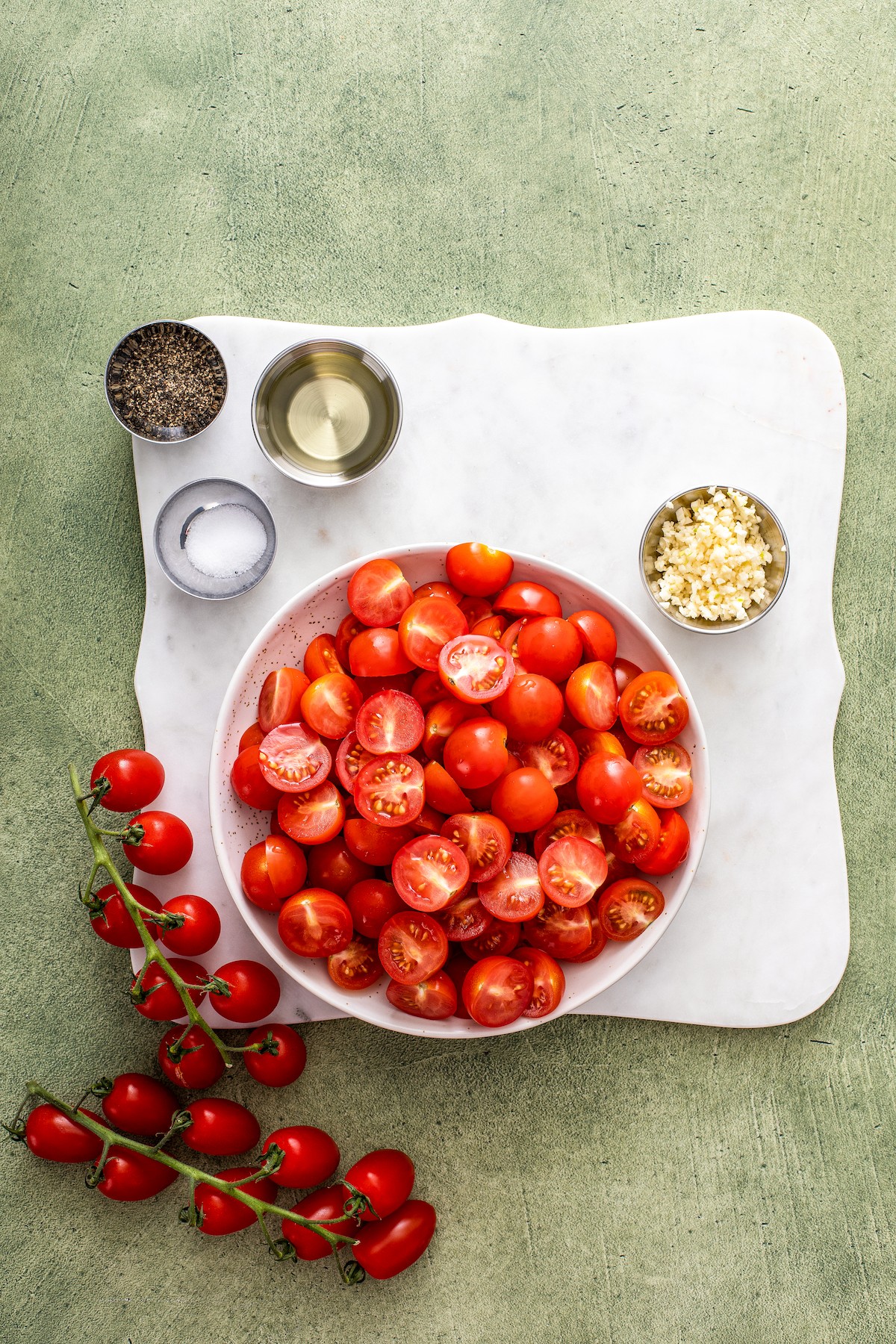 Ingredients for roasted cherry tomatoes. 
