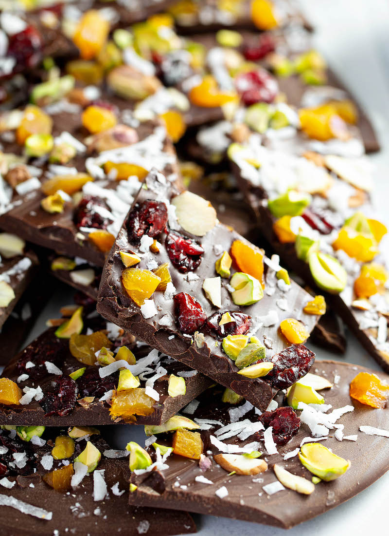 A Tight Shot of a Pile of Bark Pieces on a Baking Sheet