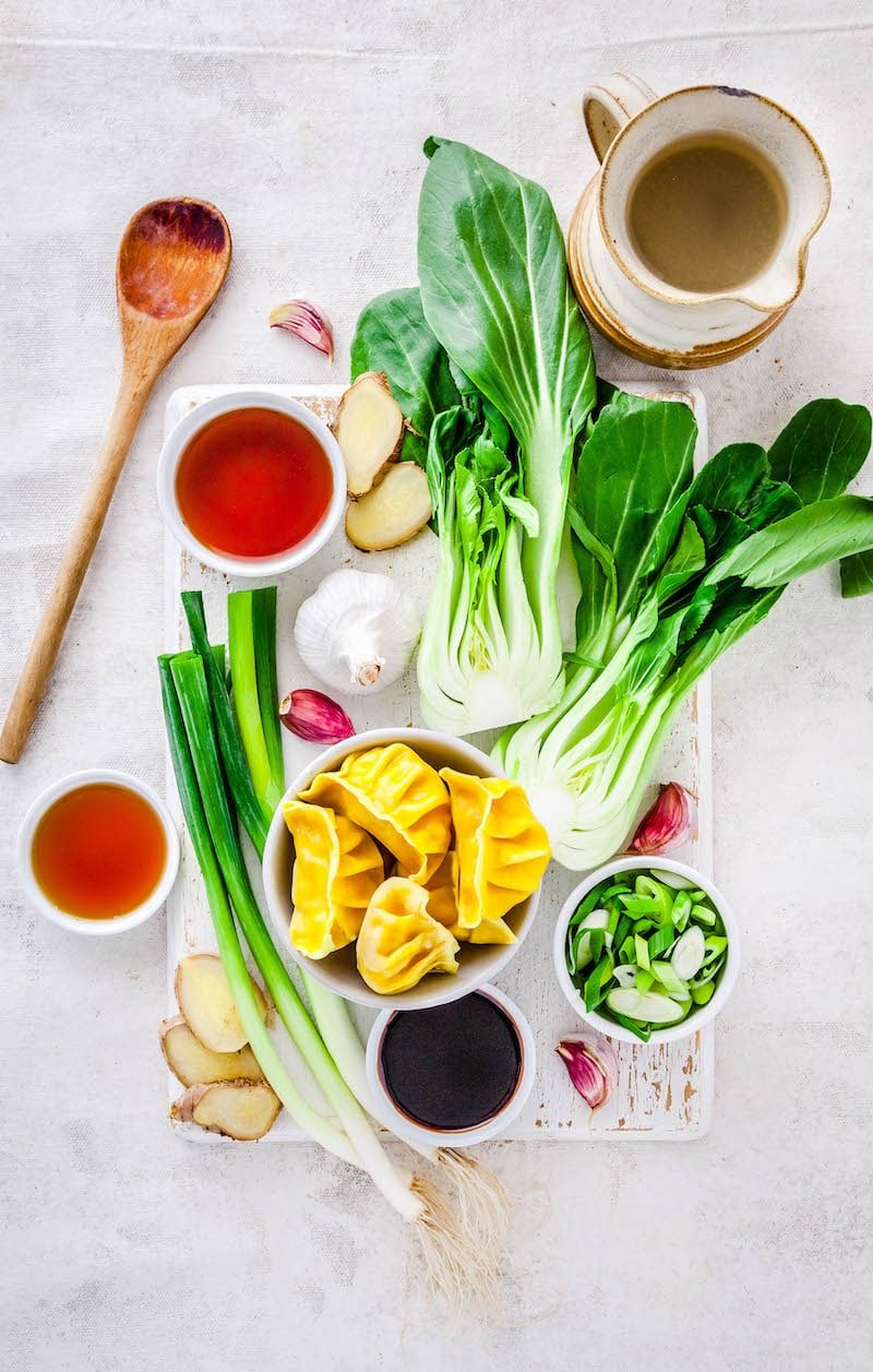 Wonton soup ingredients. 