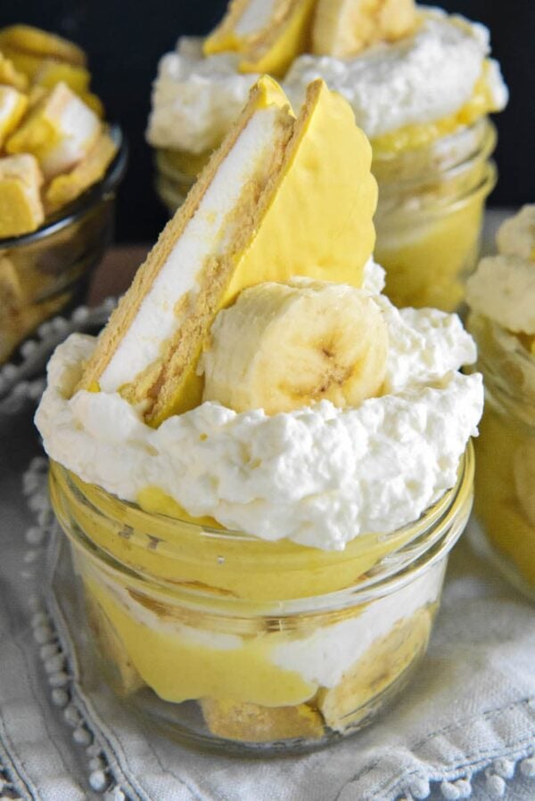 Banana Pudding Trifle with a banana moon pie on top