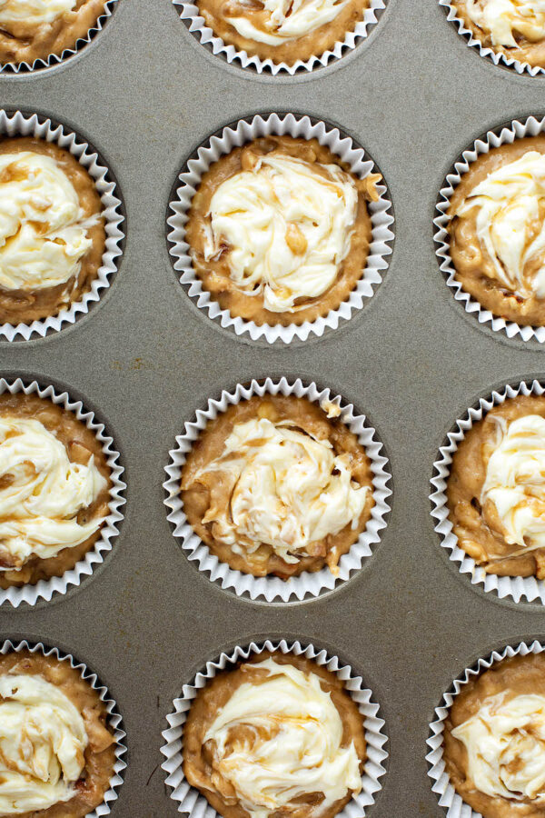 Banana Cream Cheese Muffins before going into the oven.