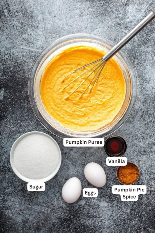 Ingredients for Swirled Pumpkin Cheesecake Bars.