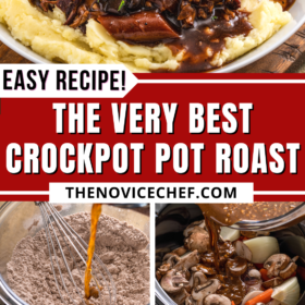 Collage of slow cooker pot roast images.