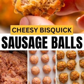 Bisquick sausage cheese balls cooked on a baking sheet.