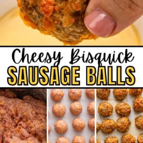 Sausage mixture mixed in a bowl, rolled into balls, baked on a baking sheet and served warm.