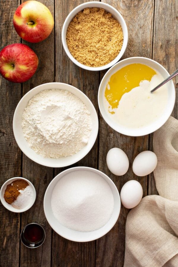 Apple Blondies Ingredients in bowls. 