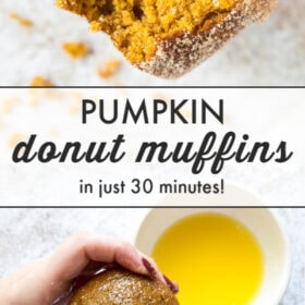 Photo collage of Donut Pumpkin Muffins