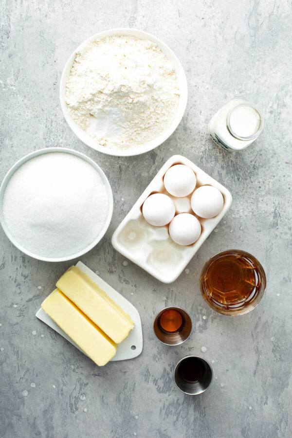 Butterbeer Pound Cake Ingredients in bowls.