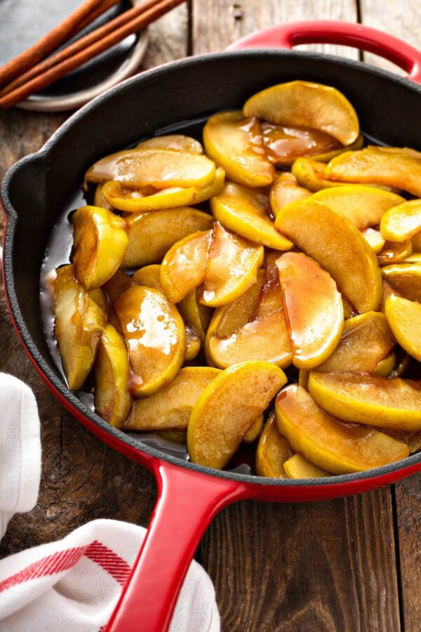 Homemade Fried Apples in a cast iron skillet.