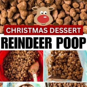 Christmas reindeer poop recipe made in a bowl and a plastic bag before drying out on a baking sheet.