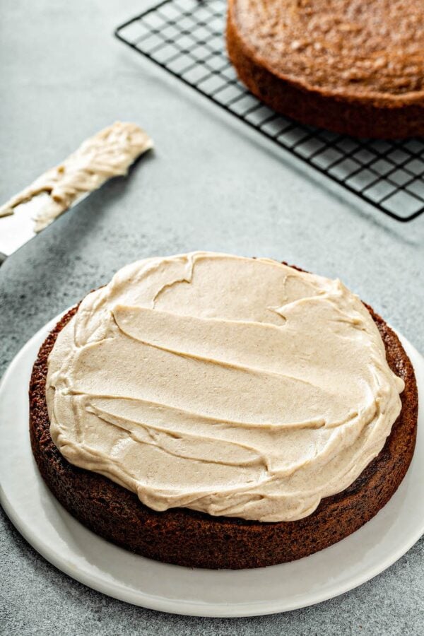 Gingerbread Cake with icing spread on top. 