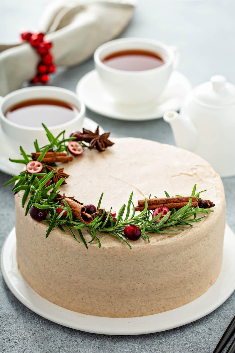 Gingerbread Layer Cake on a cake plate.