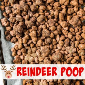Reindeer Poop on parchment paper on a cookie sheet.