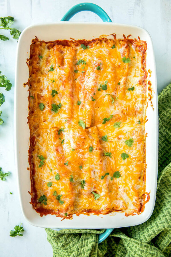 Homemade Cheese Enchiladas in a casserole dish.