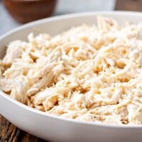 Bowl of shredded chicken made in an Instant Pot