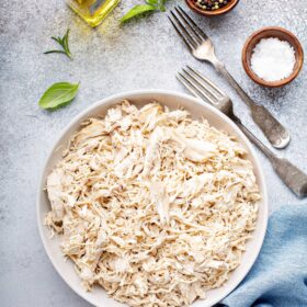 Bowl of shredded chicken