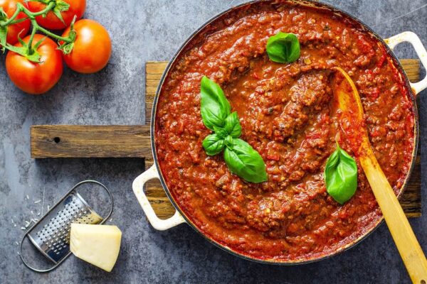 Bolognese sauce in a large skillet.