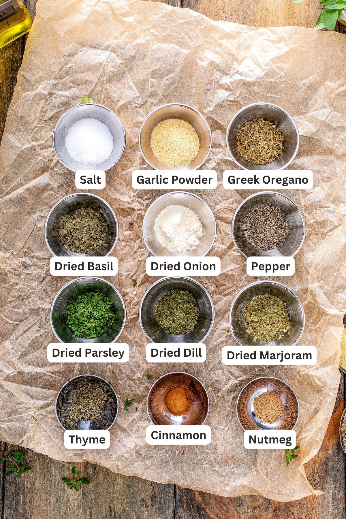 Ingredients for Homemade Greek Seasoning.