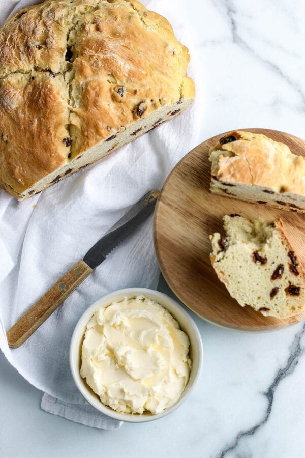 Irish Soda Bread with butter on a plate. 