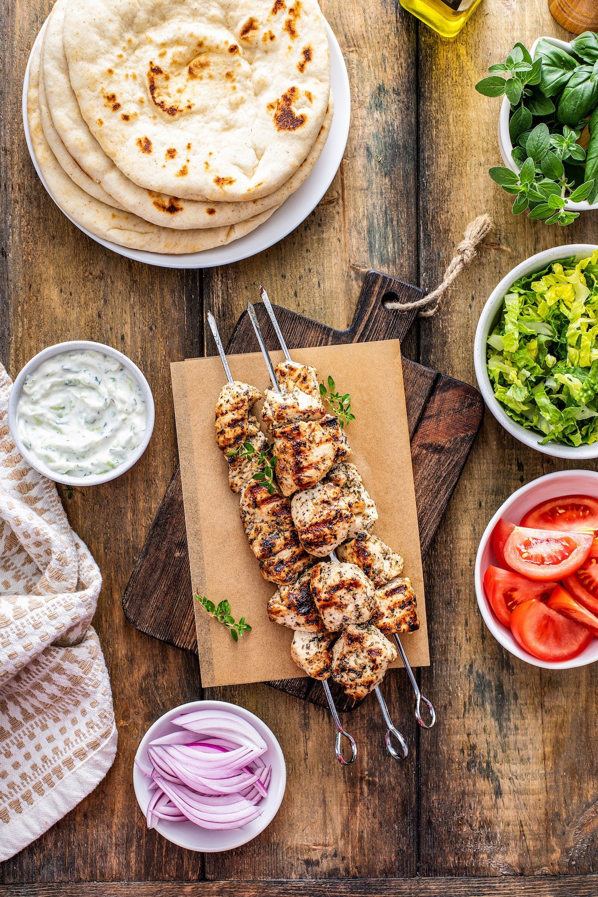 Ingredients for a chicken gyro recipe.