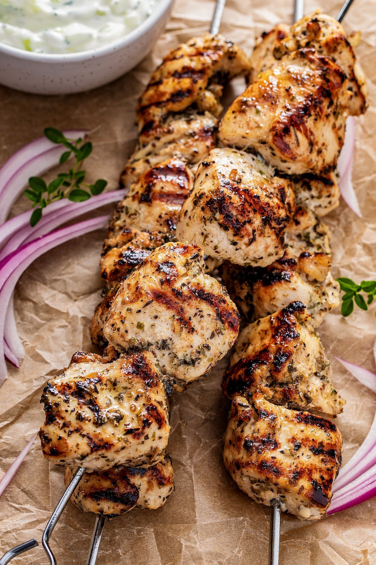 Chicken Souvlaki With Tzatziki Sauce and Greek Salad Recipe