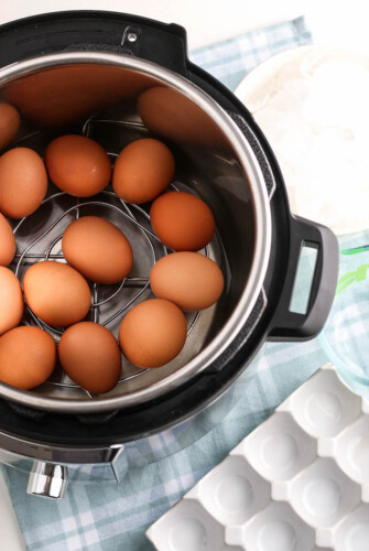Hard boiled eggs getting ready to cook in the instant pot