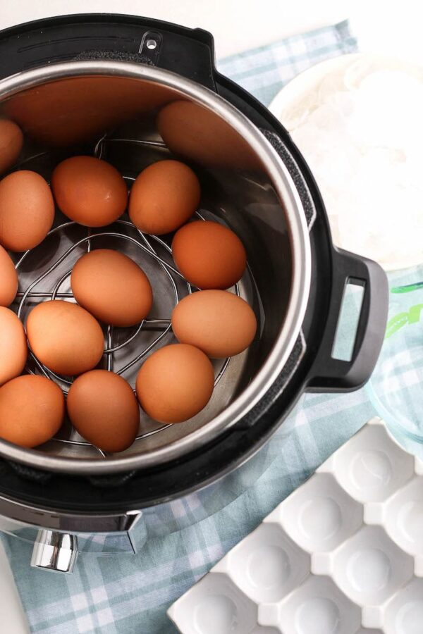 Hard boiled eggs getting ready to cook in the instant pot