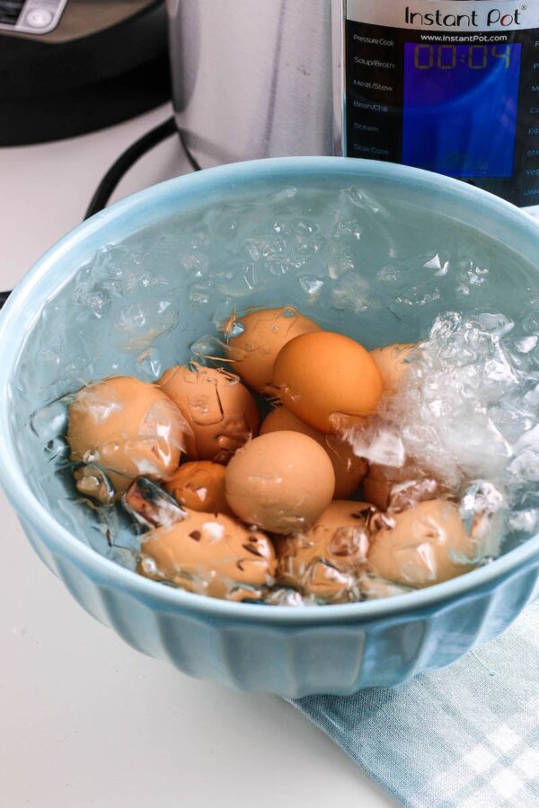 hard boiled eggs in an ice bath. 