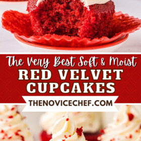 Pinterest image for red velvet cupcakes.