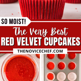 Collage of red velvet cupcake images.