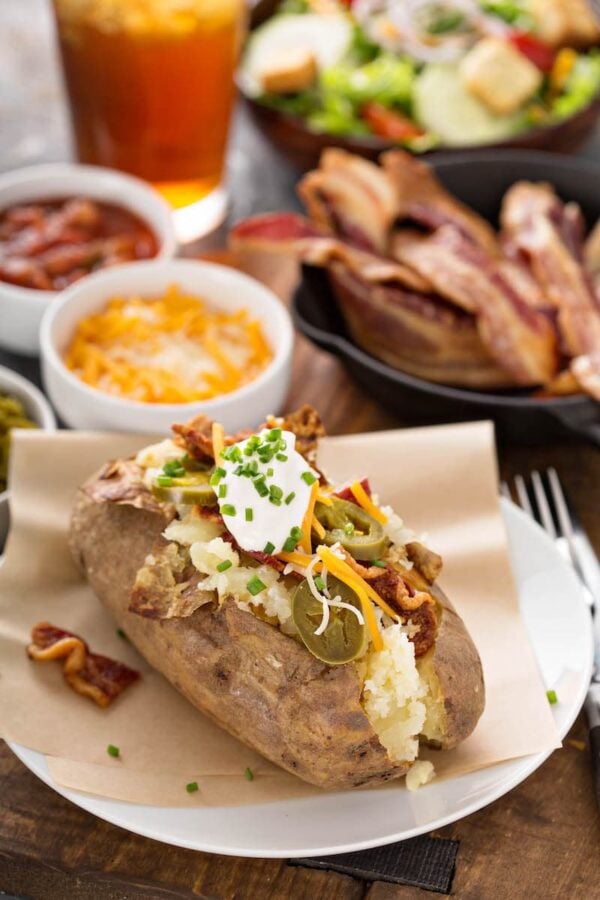 Loaded Baked Potato cooked in an air fryer.