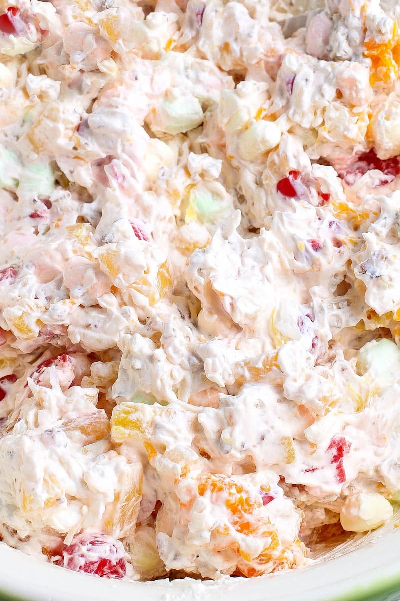 A close up image of Ambrosia Salad.