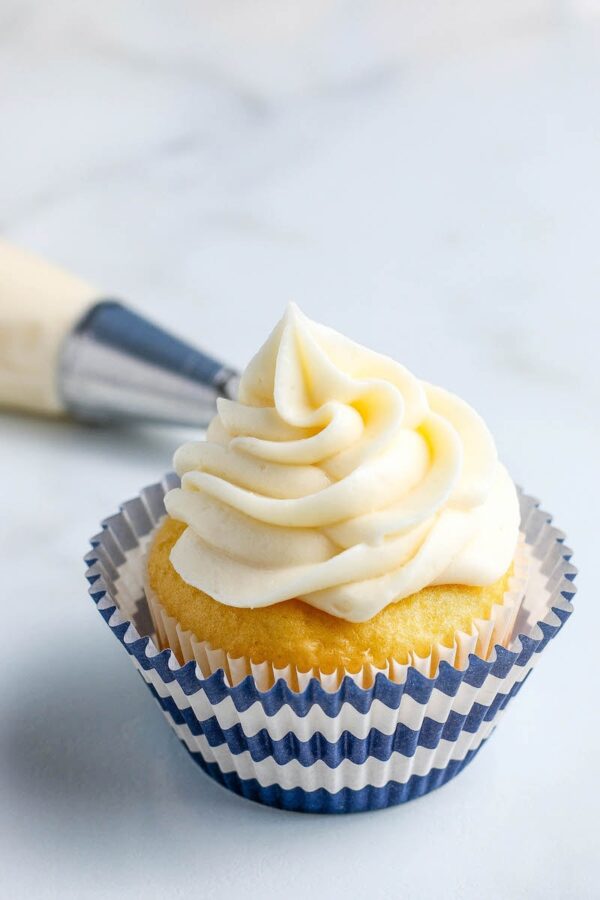 Cream Cheese Frosting on top of a cupcake.