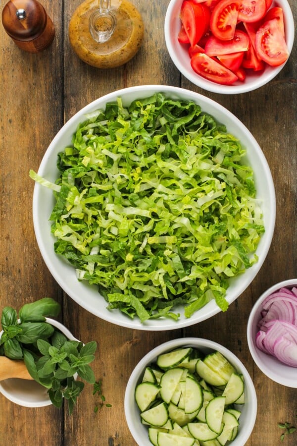 Chopped lettuce in a bowl.